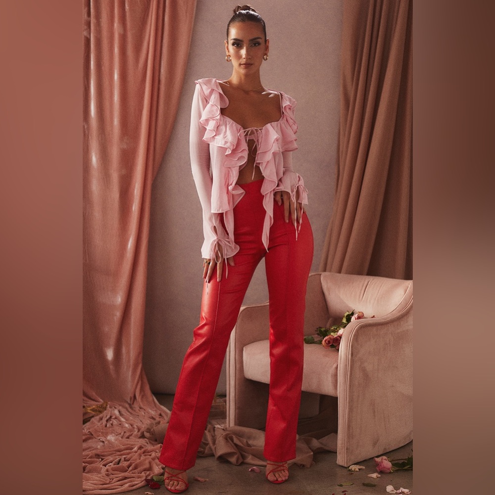 HOUSE OF CB 'Elenaora' Scarlet Vegan Leather Trousers - Picture 5 of 7